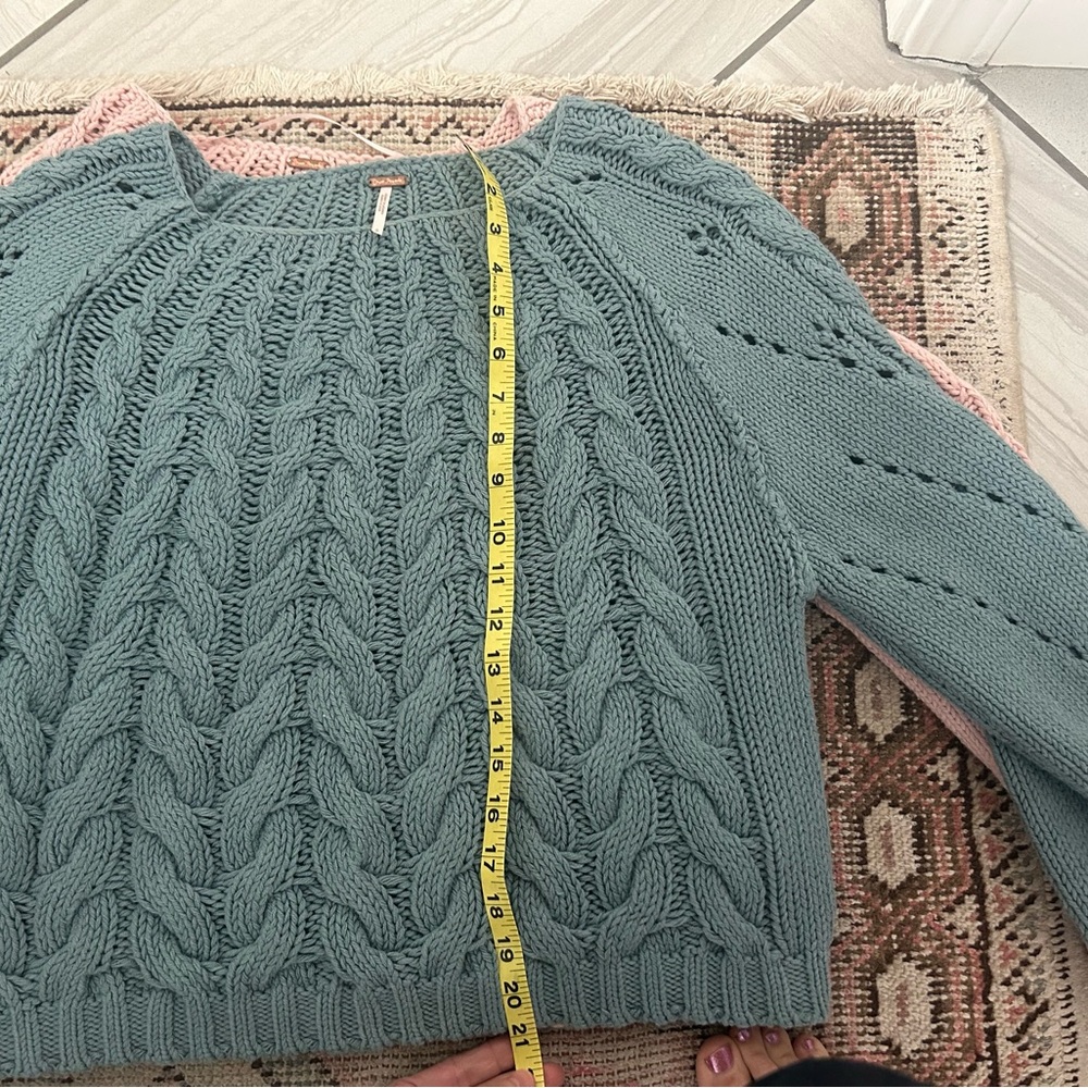 Free People Seafoam Cable Knit Crewneck Sweater - Picture 5 of 6